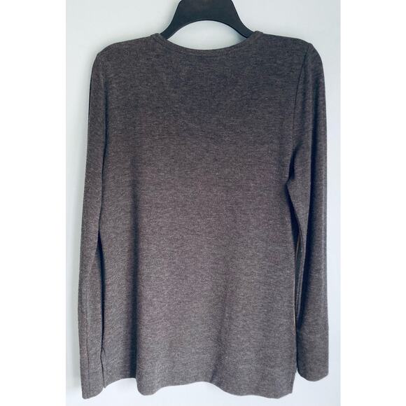 Ecru Suede Long Sleeve Top Large Gray and Tan - Picture 5 of 7